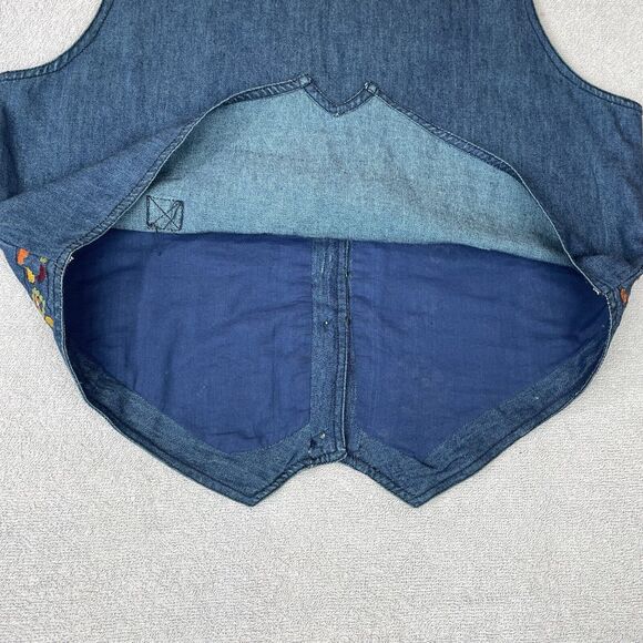 Carrie Allen Embroidered Western Vest Women's L Blue Denim  Boho Crochet Vtg - Picture 3 of 13
